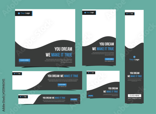 Corporate web banner template bundle, social media post or square banner, cover, conference flyer, Header, landing page web design. Abstract banner design web template Set