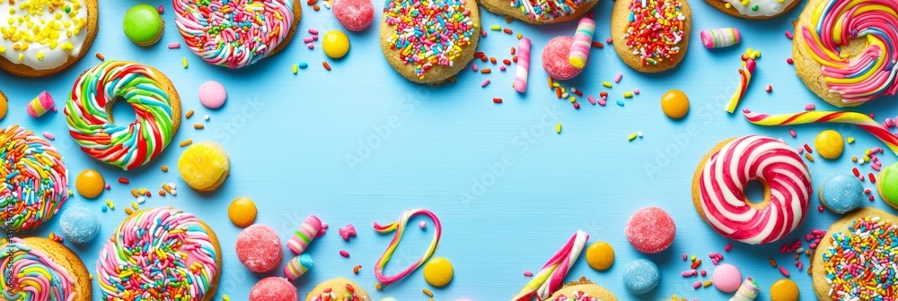 Naklejka premium Festive banner with a bright array of sweet treats perfect for any occasion.