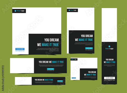 Corporate web banner template bundle, social media post or square banner, cover, conference flyer, Header, landing page web design. Abstract banner design web template Set