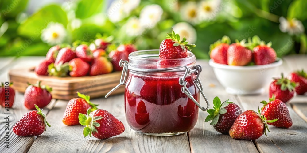 Homemade organic strawberry jam: a simple recipe yielding delicious preserves in jars. Homemade organic strawberry jam: a simple recipe yielding delicious preserves in jars.