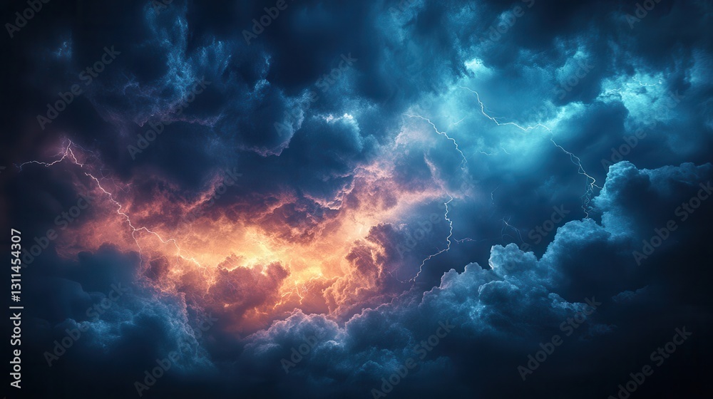 Dramatic Cosmic Nebula with Blue and Orange Glowing Clouds Dramatic Cosmic Nebula with Blue and Orange Glowing Clouds