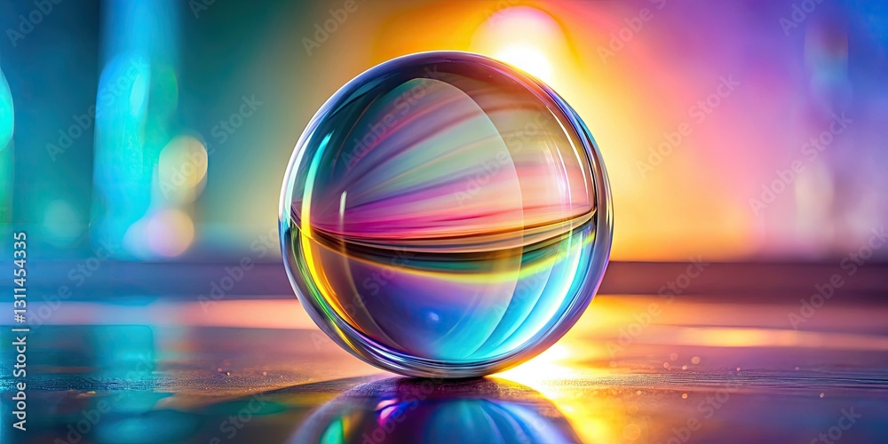 Light plays on a pastel surface, a glass sphere's reflection perfectly placed, composing a striking image.