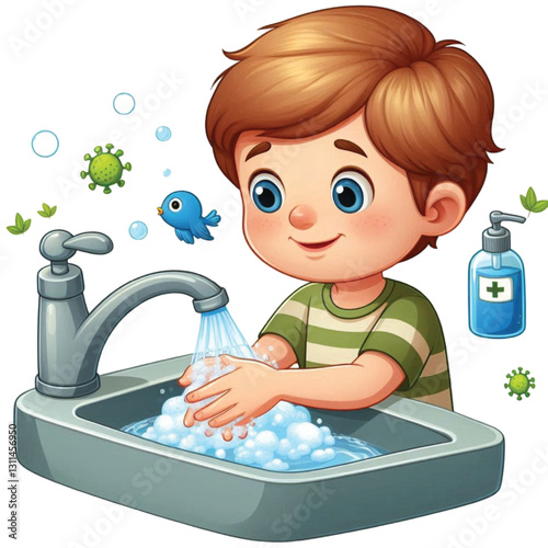 A boy is washing hand vector 