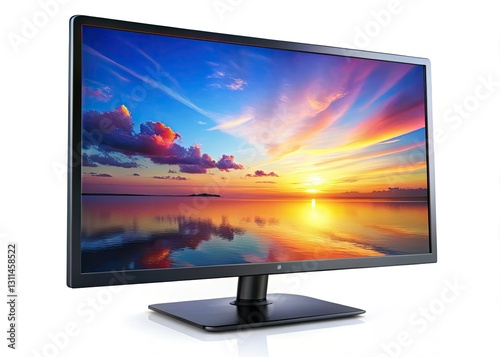 Modern black flatscreen TV mockup, isolated on white, featuring a blank widescreen LCD/plasma screen for presentations.