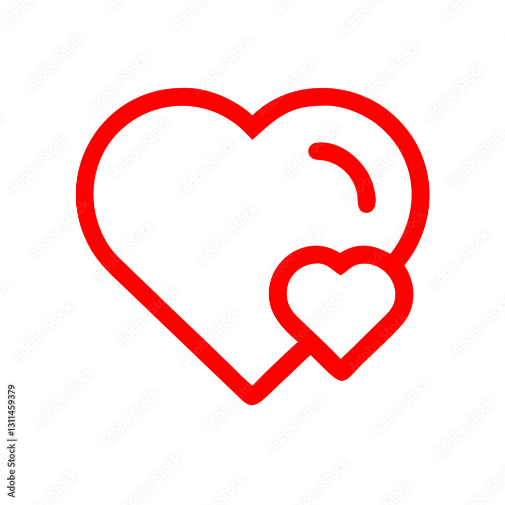 Outlined red heart icon with a smaller heart, representing love and connection in a playful style Outlined red heart icon with a smaller heart, representing love and connection in a playful style