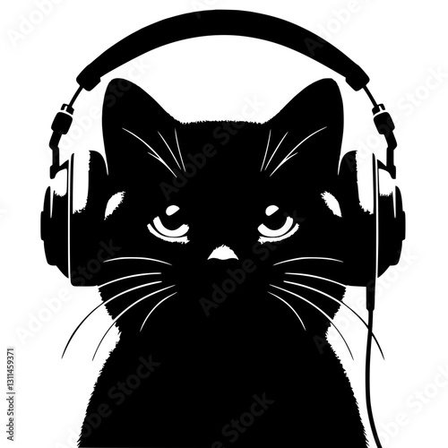 Silhouette of a cat enjoying music