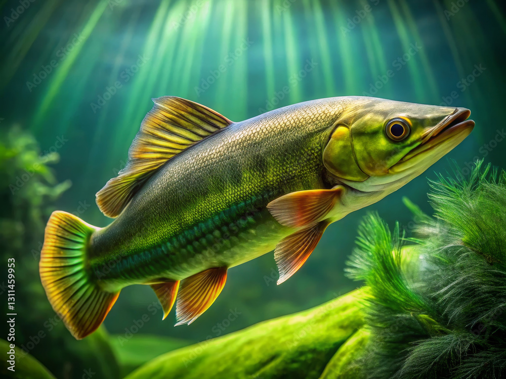 vibrant fish swimming in clear water, surrounded by aquatic plants vibrant fish swimming in clear water, surrounded by aquatic plants