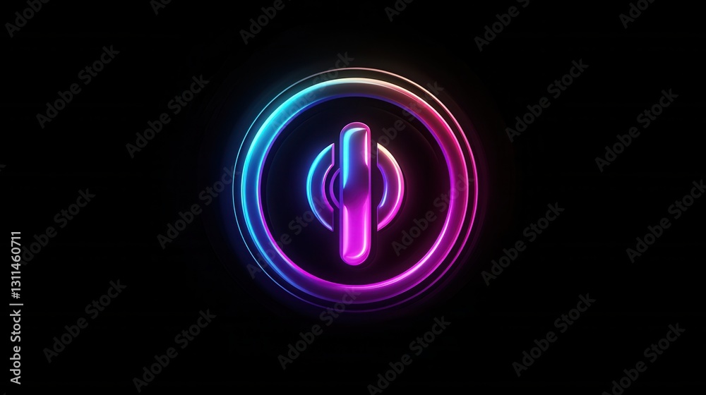 A cutting-edge, tech-inspired power icon with a smooth, glossy finish, glowing in dynamic iridescent hues on black.