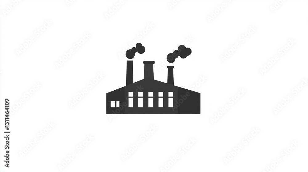 Industrial building silhouette; factory, smoke stacks, white background; stock illustration Industrial building silhouette; factory, smoke stacks, white background; stock illustration
