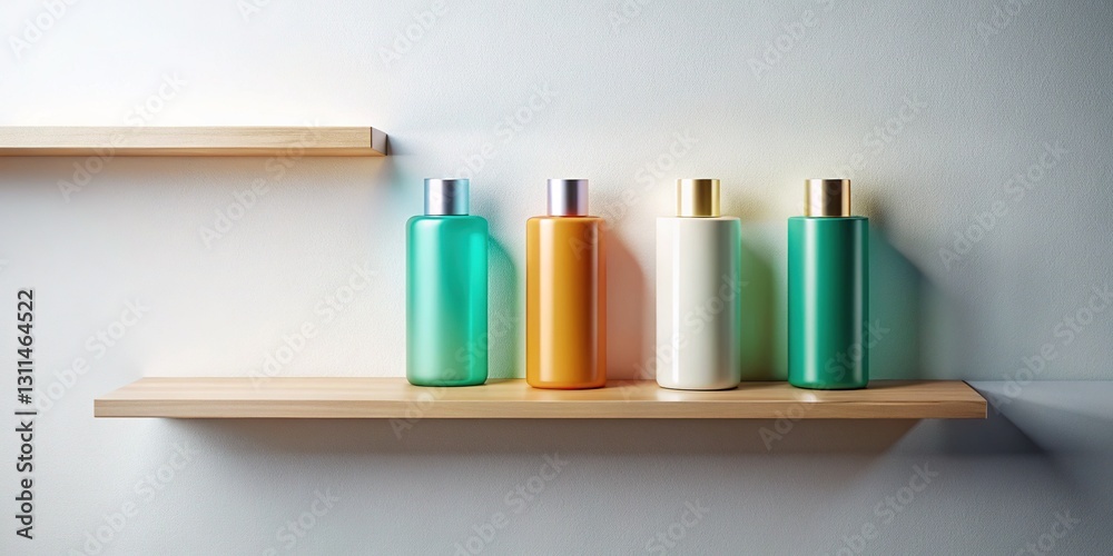 Clean, minimalist shelf mockup for product displays. Simple design, elegant presentation. Clean, minimalist shelf mockup for product displays. Simple design, elegant presentation.