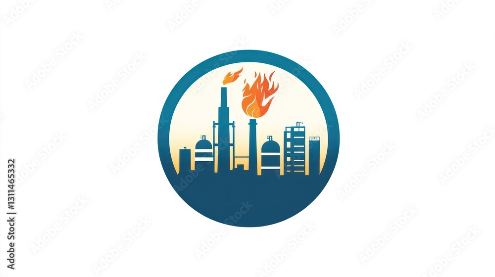 Obraz premium Industrial Plant Fire Scene Illustration