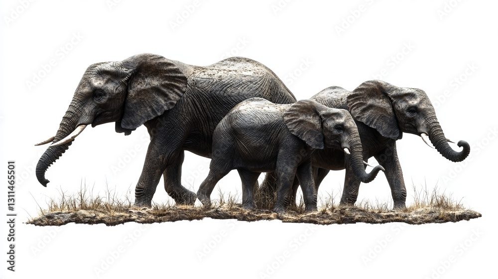 Obraz premium Generic Group Elephants Scene Through Savannah Walking
