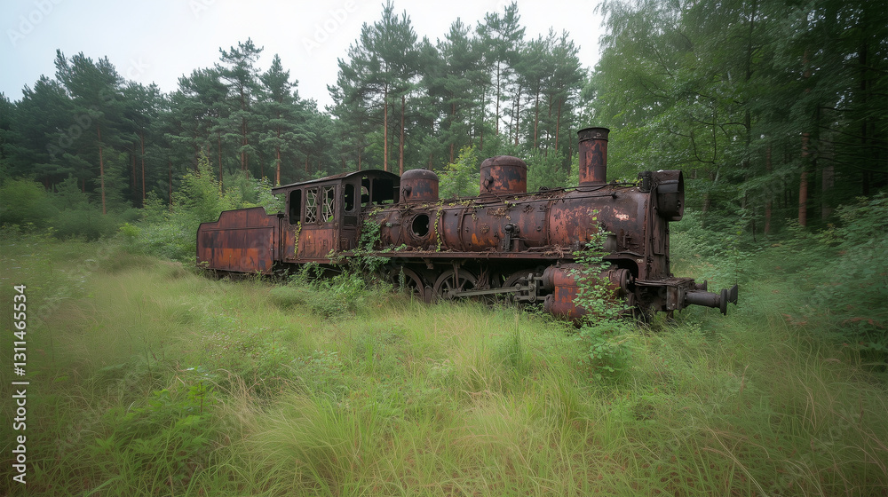 Obraz premium Nature slowly consumes this once-mighty locomotive
