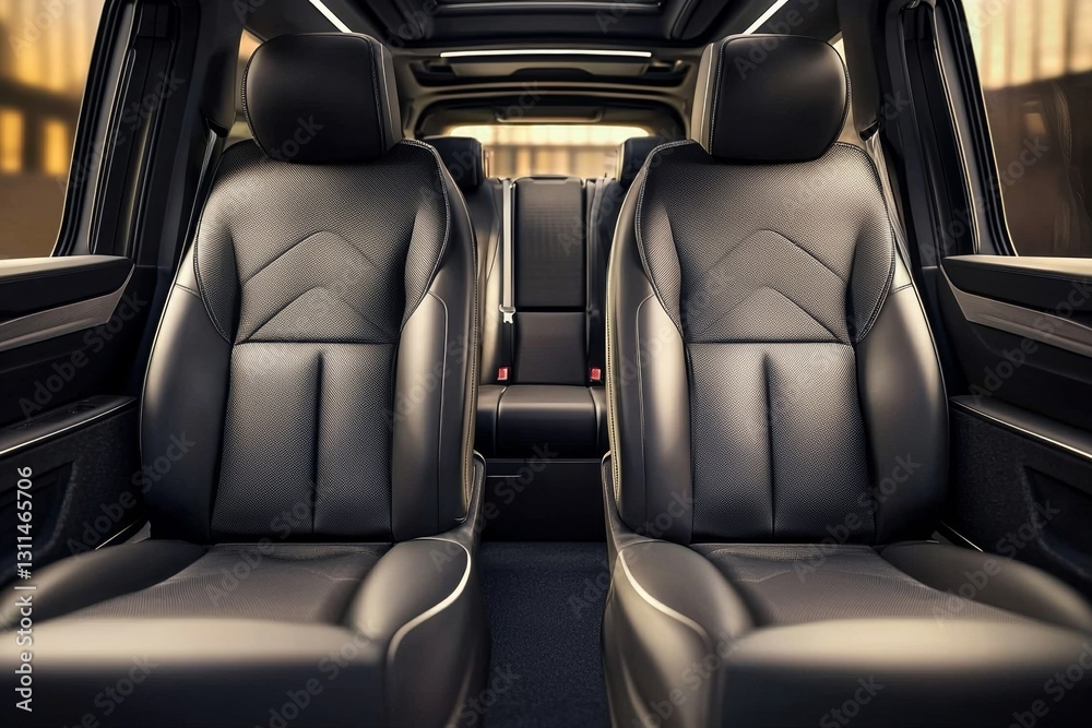 Obraz premium Contemporary design of premium vehicle's back passenger seating captured from the front.