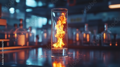 A test tube with a beautifully burning fire stands 