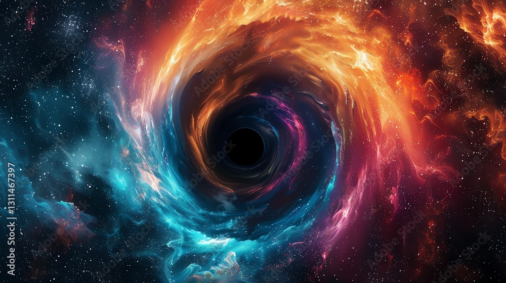 Obraz premium A black hole in space with swirling nebulae.