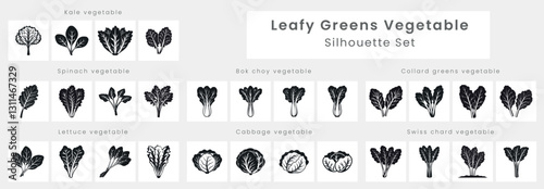 Leafy Greens vegetable silhouette set 1