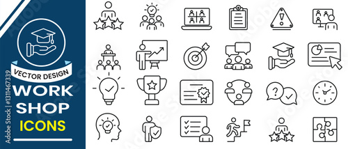 Workshop icon, vector set. Business Workshop line icon design for web, logo and mobile app. Collaboration, teamwork, coaching, problem-solving, meeting icon. Vector illustration.