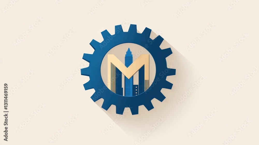 Abstract gear logo with city skyline; corporate identity; minimalist design Abstract gear logo with city skyline; corporate identity; minimalist design