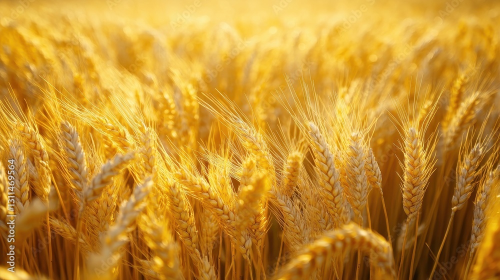 Fototapeta premium Golden Wheat Field at Sunset A Detailed Close Up