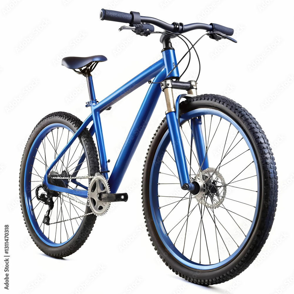 Obraz premium A modern mountain bicycle with 29-inch wheels, featuring a sleek blue frame,
