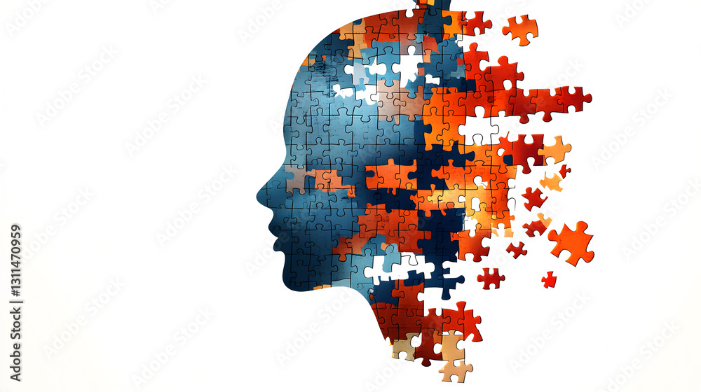 Obraz premium Creative puzzle portrait abstract art of a human profile modern setting