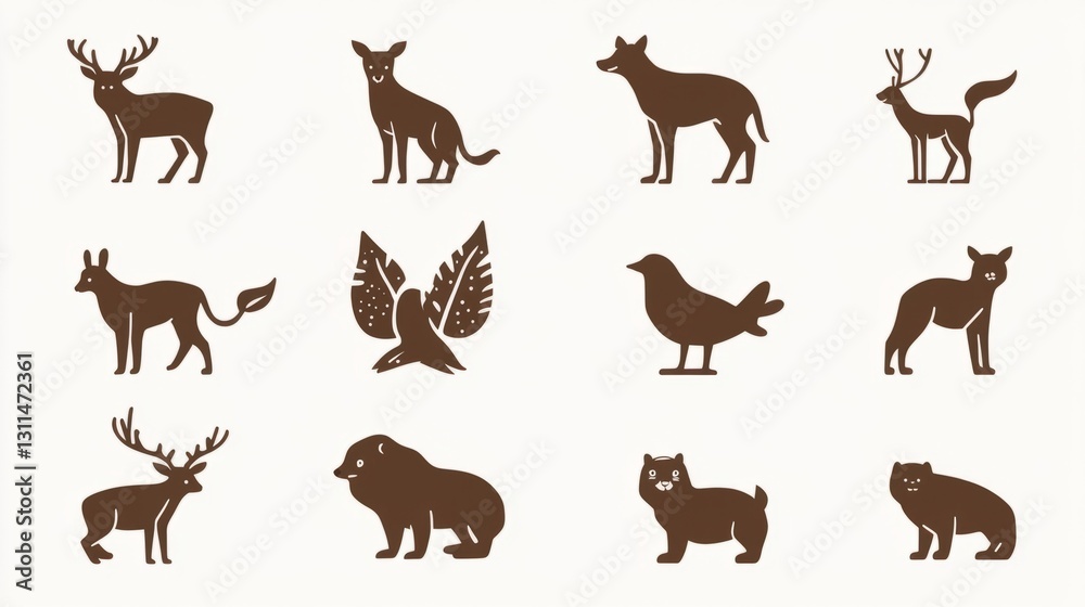 Obraz premium Animals Minimalist Animal View Tones Icons Brown Authentic