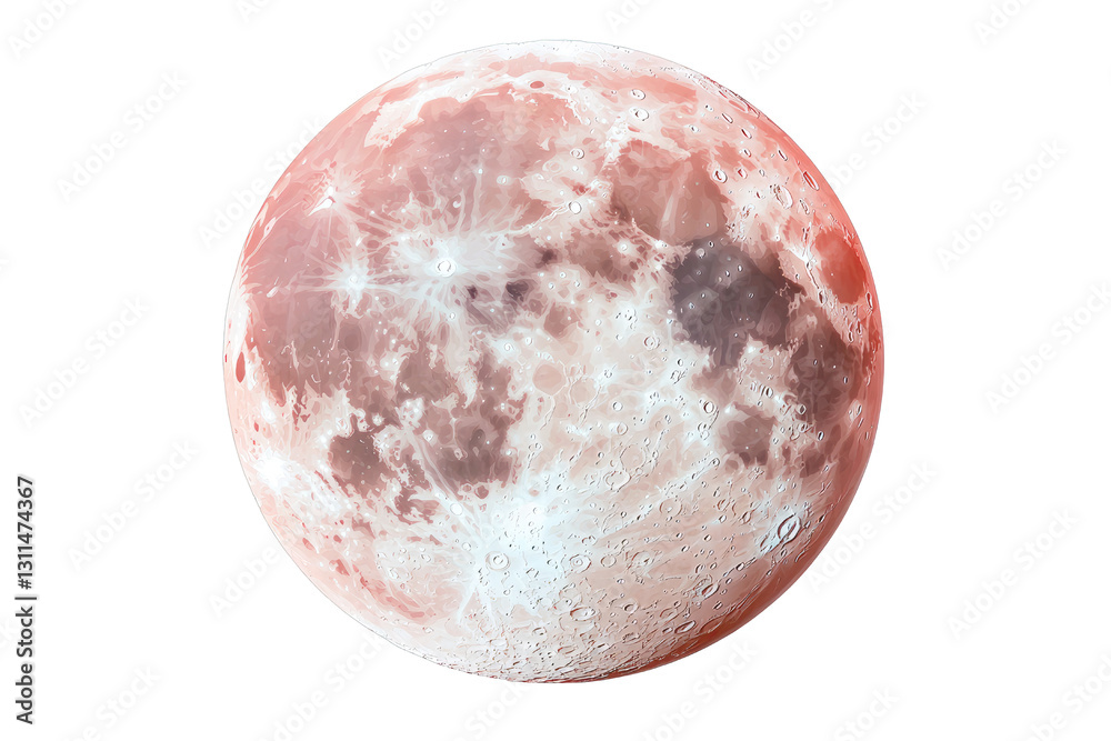 A stunning view of a pink moon illuminating the night sky. A stunning view of a pink moon illuminating the night sky.