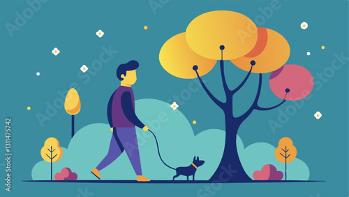 Trees Day Out A single walking tree with glowing lanterns hanging from its branches takes a leisurely stroll through a flowerfilled park. It stops to greet a friendly dog and its