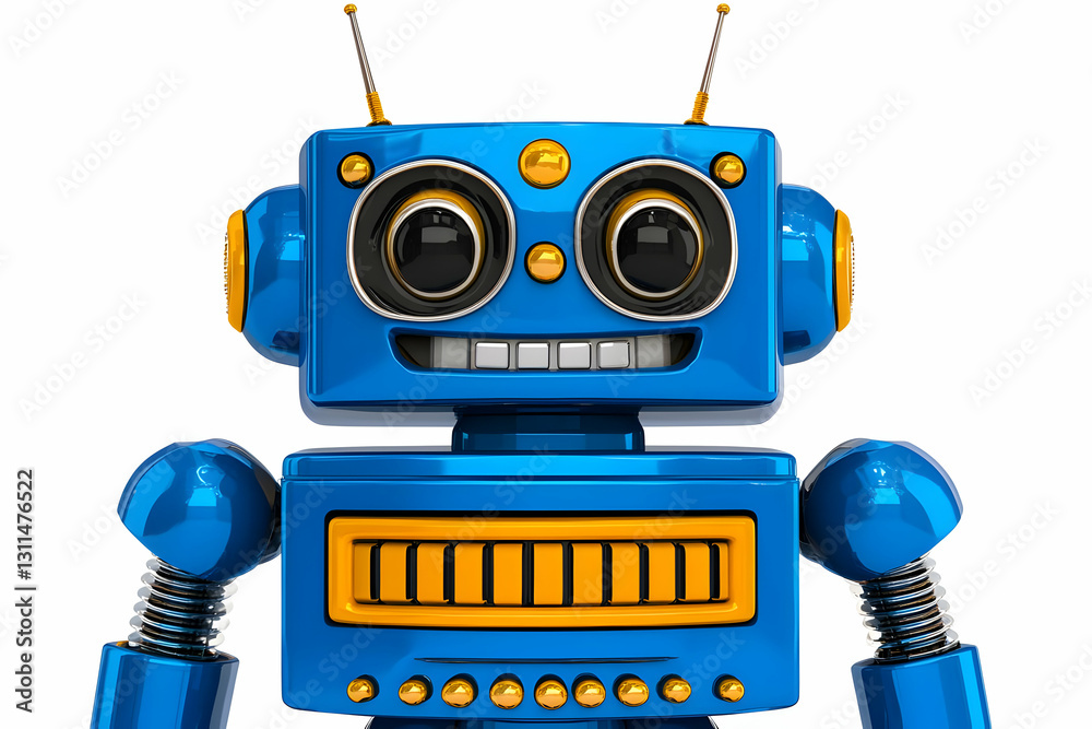 Fototapeta premium 3D Render Of A Cute Blue Retro Robot Illustration With Bright Colors