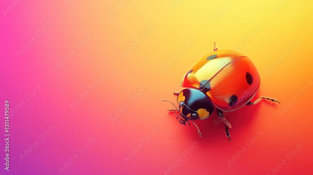 Fototapeta premium Beetle resting on a vibrant and colorful background with various hues and patterns