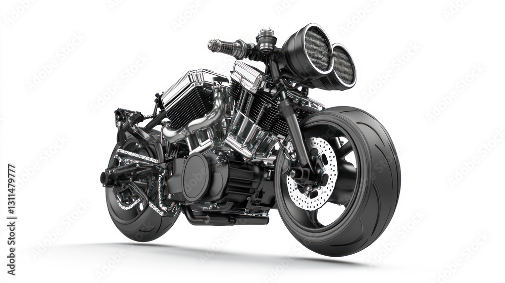 A sleek motorcycle with a powerful design and dual exhausts, showcasing engineering and style. A sleek motorcycle with a powerful design and dual exhausts, showcasing engineering and style.
