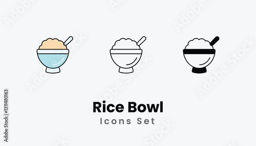 Rice Bowl Icons thin line and glyph vector icon stock illustration