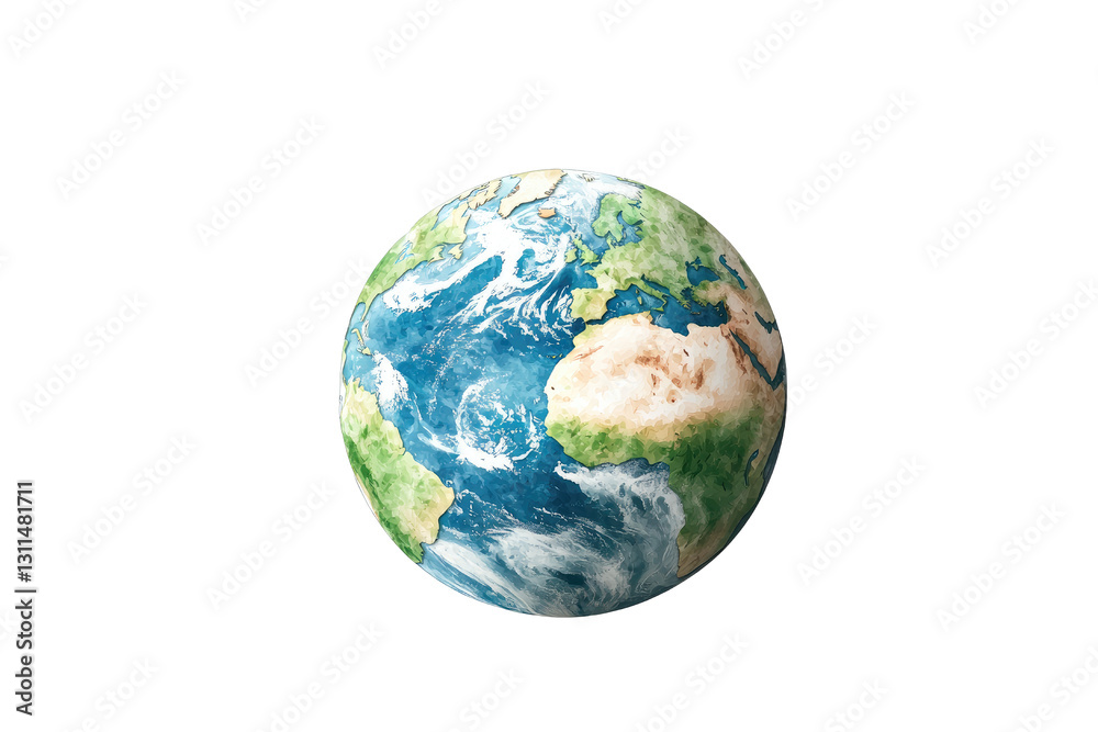 An artistic representation of Earth showcasing land and water. An artistic representation of Earth showcasing land and water.