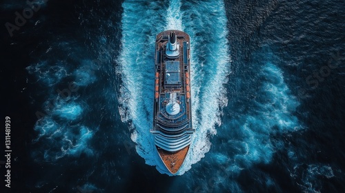 Cruise Ship at Sea, Aerial View photo