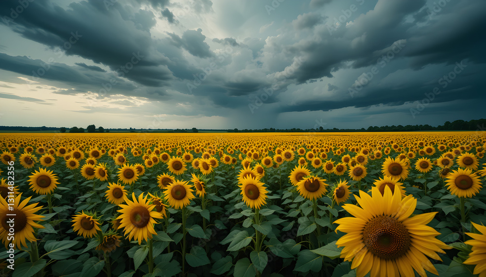 Obraz premium Stormy Sunflower Field Dramatic Landscape Photography