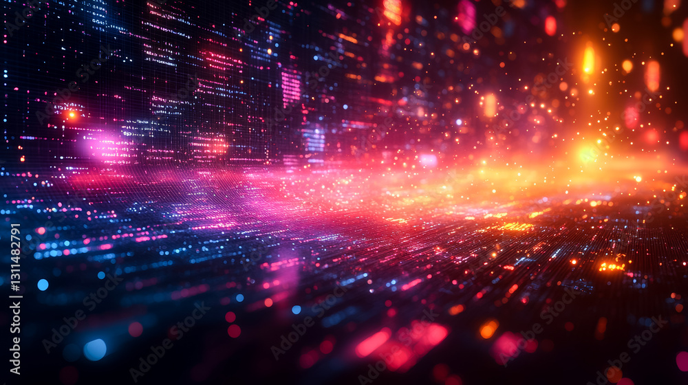 Fototapeta premium Abstract data stream and glowing particles futuristic technology background digital innovation concept