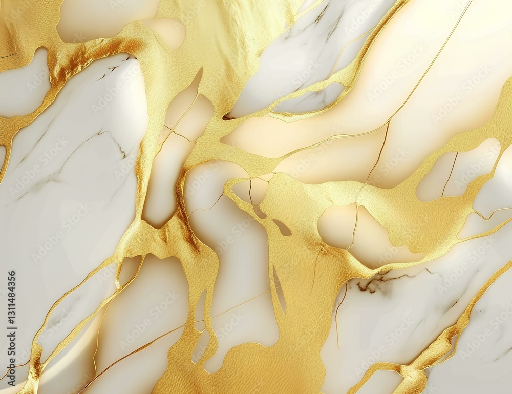 Gold and white marble background with golden veins, vector illustration, white space in the center of the composition