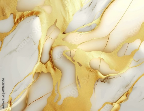 Obraz na płótnie Gold and white marble background with golden veins, vector illustration, white space in the center of the composition w salonie