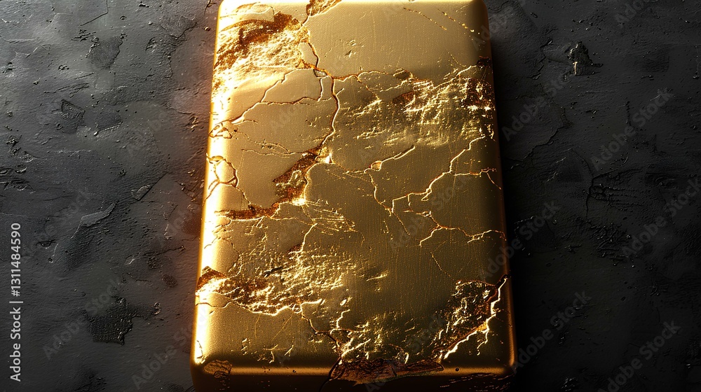 gold colored rectangular with rounded corners object with a black background