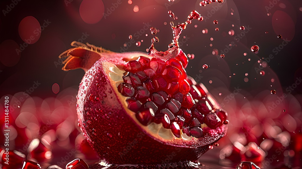 half of artificial pomegranate made of precious ruby gemstones, expensive jewelry, vivid red color