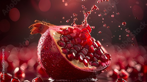 Obraz na płótnie half of artificial pomegranate made of precious ruby gemstones, expensive jewelry, vivid red color w salonie