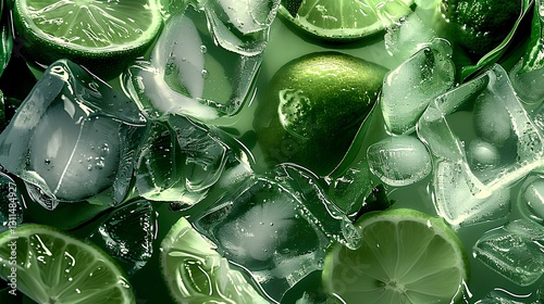 Obraz na płótnie green lemon and water, ice cubes, with a light green and transparent texture style w salonie