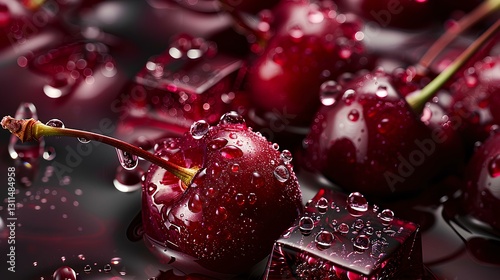 Obraz na płótnie many pieces of big Red cherry and little pink ice cube w salonie
