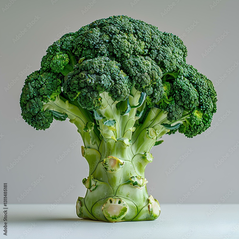 huge broccoli vegetable, white ground, light sky