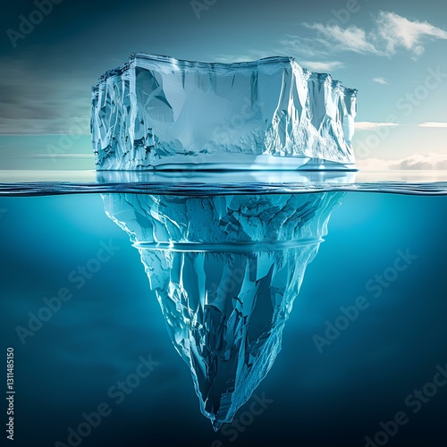 Obraz na płótnie Front view of a floating iceberg in a artic sea, blue sky w salonie
