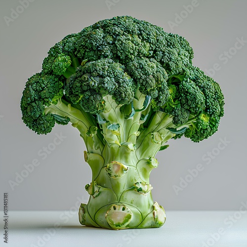 huge broccoli vegetable, white ground, light sky 