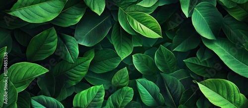 Lush green foliage background featuring a variety of dark and light green leaves arranged in multiple layers against a deep green backdrop