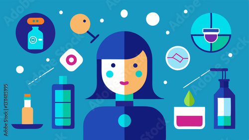 These illustrations can effectively convey the futuristic concept of a skincare regimen enhanced by nanotechnology.