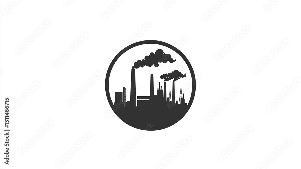 Industrial Silhouette in Circle - Factory Pollution Industrial Silhouette in Circle - Factory Pollution